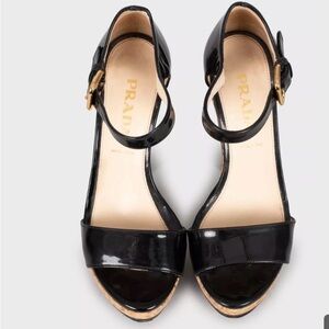 Prada Glossy Black Heeled Sandals